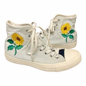 Converse Womens Denim Contrast Embroidered Sunflower High Top Tennis Shoe Sz 8.5